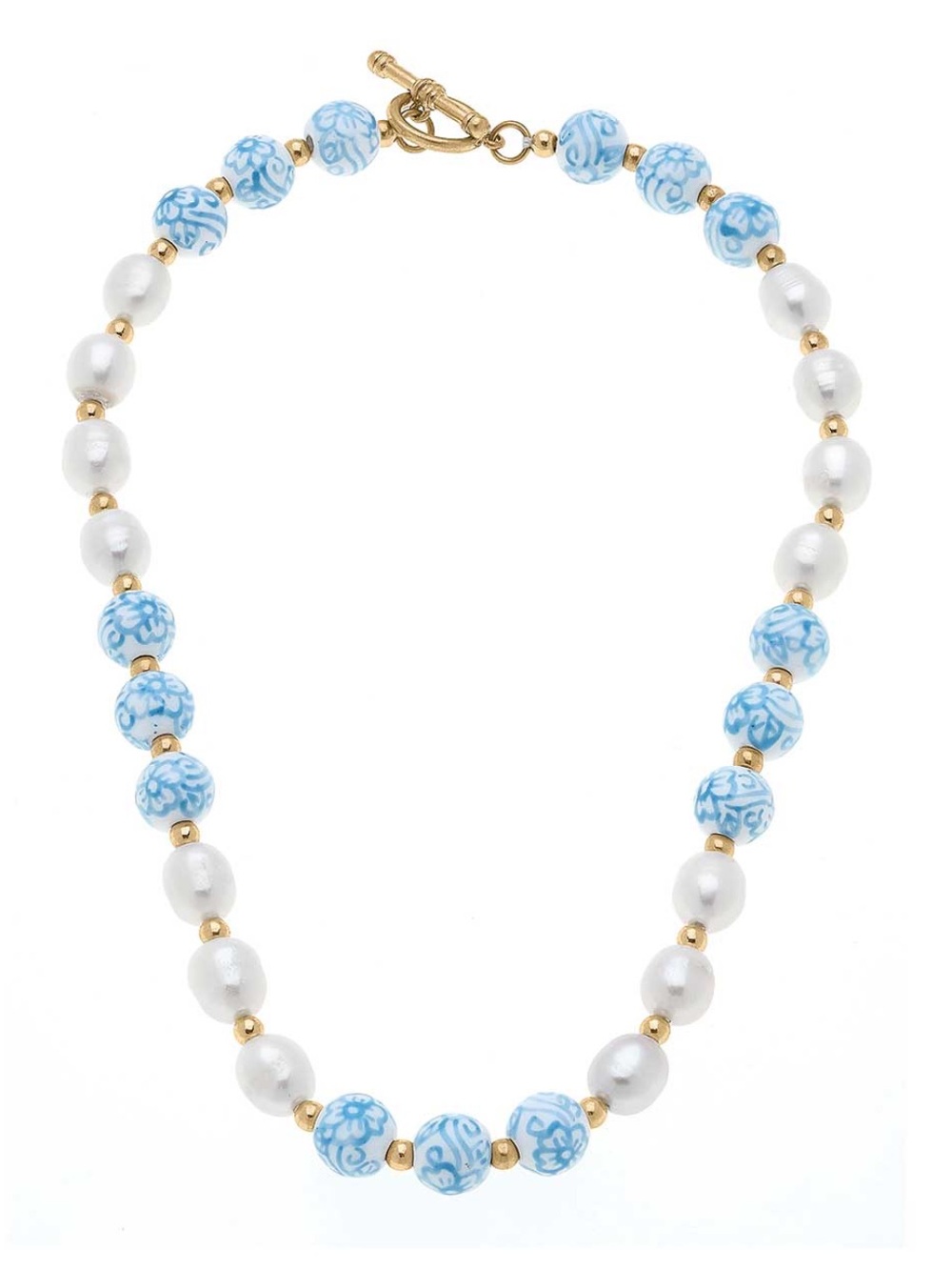 Pearl and Porcelain Beaded Necklace in Wedgwood Blue
